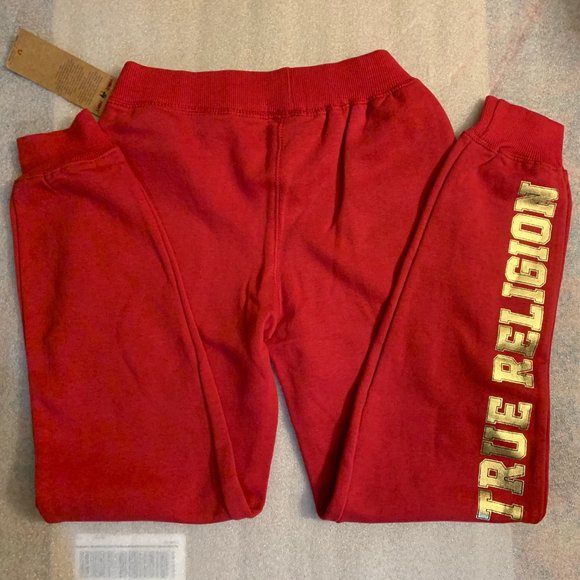 TRUE RELIGION Red Foil Logo Fleece Joggers-Med NWT - Picture 1 of 10